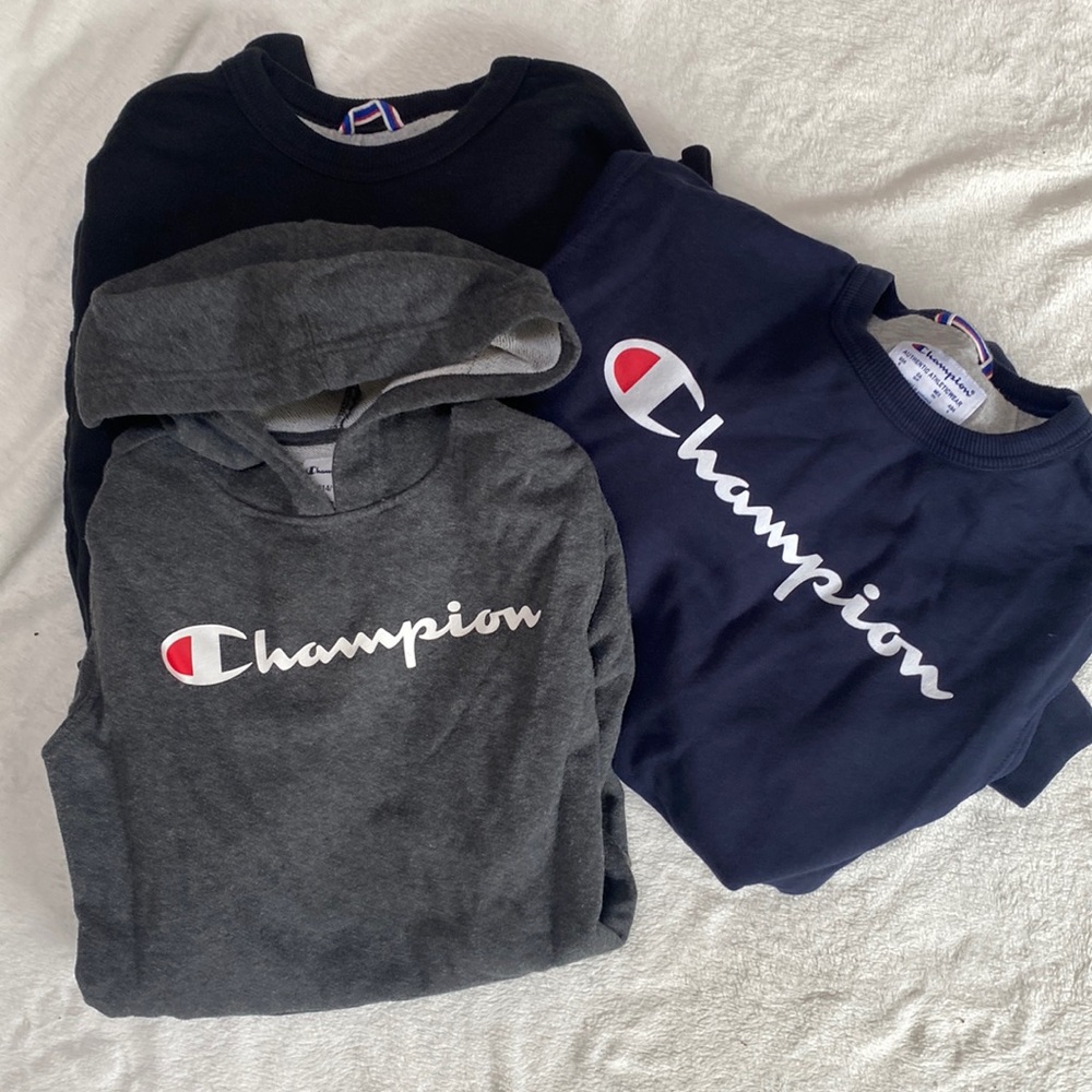 3 champions sweater 2small mens , one large kids hoodies